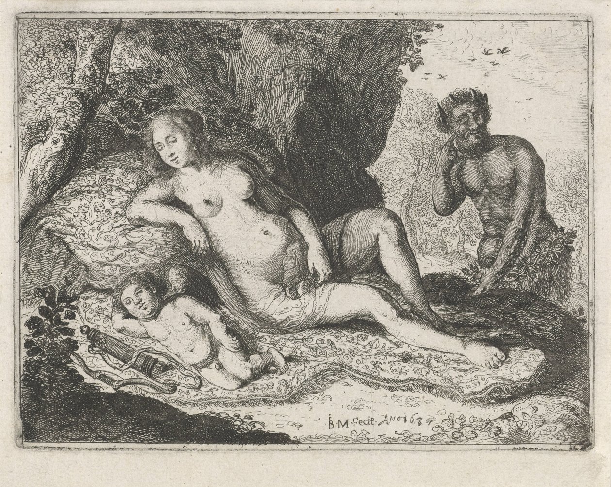 Venus dormida espiada por un sátiro de Jan Barentsz. Muyckens