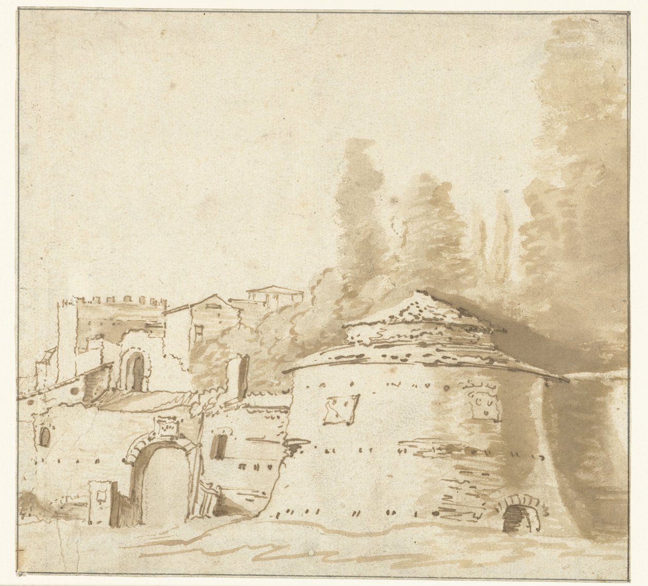 Edificio italiano con una pesada torre redonda de Jan Both (attributed to)