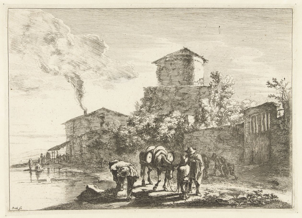 Hombres y una mula en la Via Appia Paisajes alrededor de Roma (título de la serie) de Jan Both