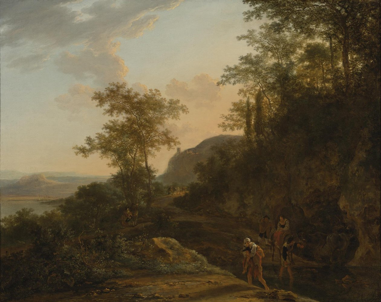 Paisaje sureño con viajeros en un vado de Jan Both