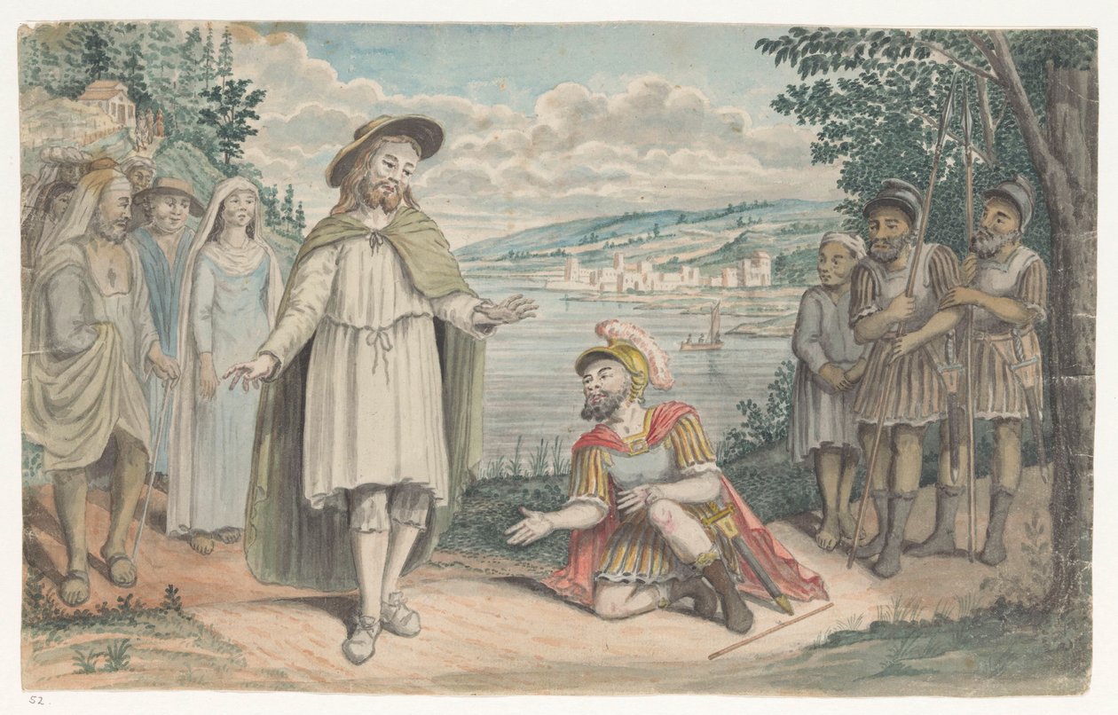 Centurión de Capernaum se arrodilla ante Cristo de Jan Brandes