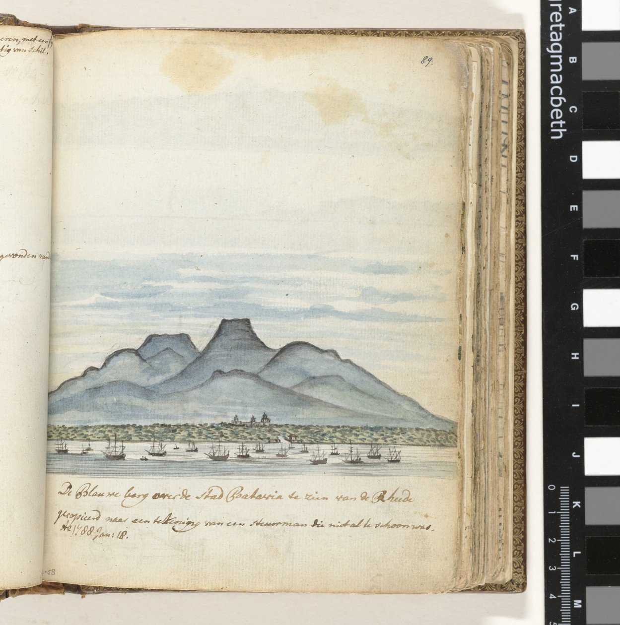 La Montaña Azul sobre la ciudad de Batavia se puede ver desde el Rheede de Jan Brandes