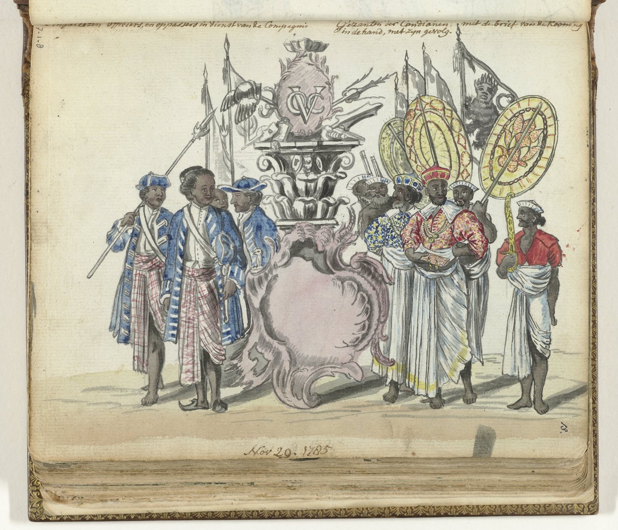 Soldados cingaleses al servicio de la VOC y enviados del rey de Kandy de Jan Brandes
