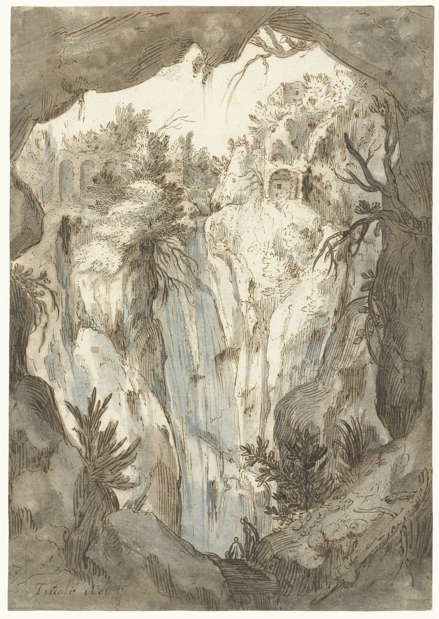 La cascada de Tivoli vista desde una cueva de Jan Brueghel (I) (attributed to)