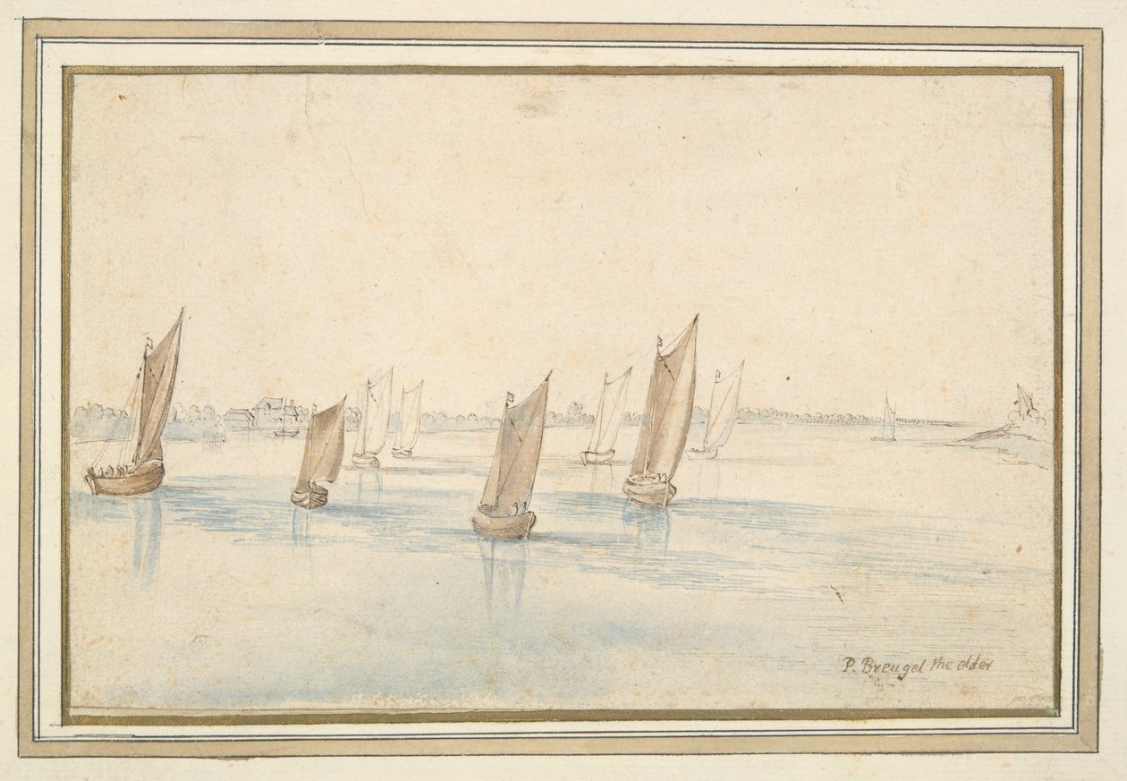 Barcos navegando en un río, una casa de campo en la distancia de Jan Brueghel the Elder