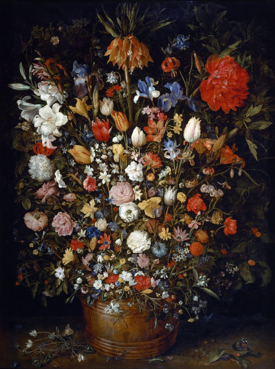Flores en una vasija de madera de Jan Brueghel the Elder