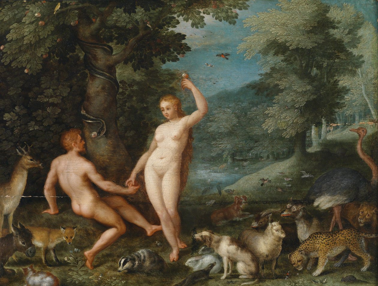 Paisaje del paraíso con Eva tentando a Adán de Jan Brueghel the Younger