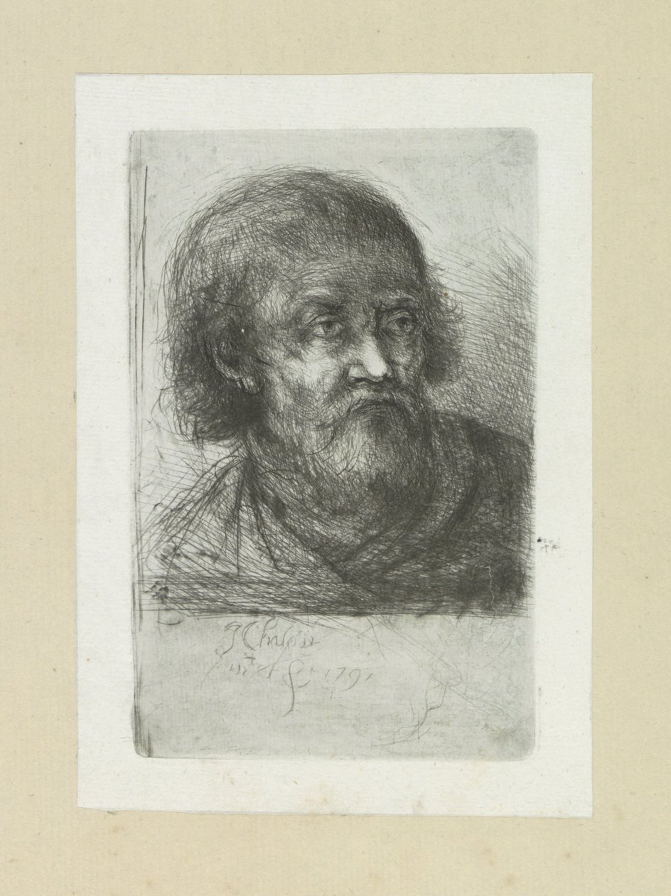 Bebaarde hombre, naar a la derecha The Compleat Work of Etchings de John Chalon / Oeuvre Complette des Eaux Fortes par Jean Chalon (título de la serie) de Jan Chalon
