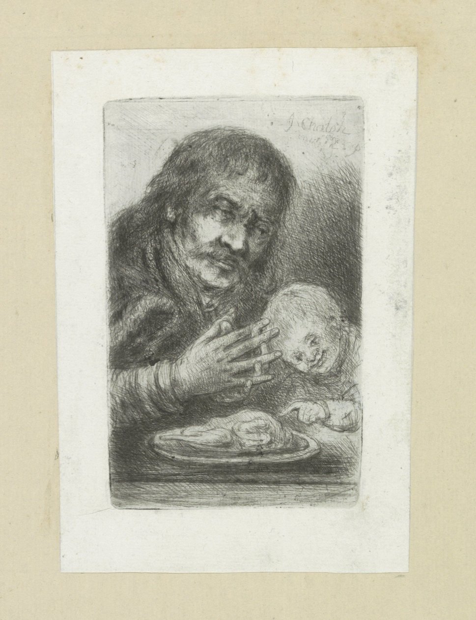 Hombre en especie aan de eettafel The Compleat Work of Etchings de John Chalon / Oeuvre Complette des Eaux Fortes par Jean Chalon (título de la serie) de Jan Chalon