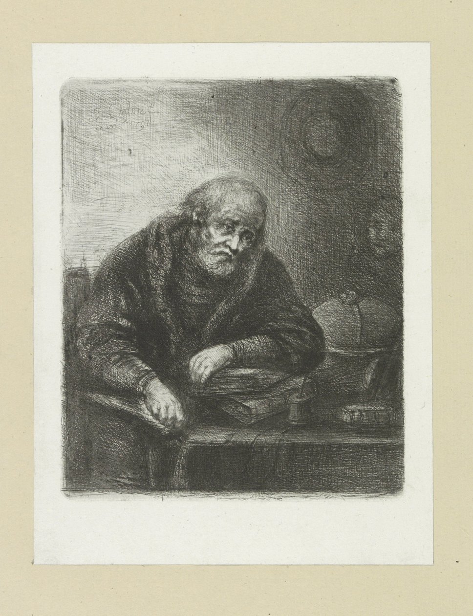 Oude man aan zijn escritorio The Compleat Work of Etchings de John Chalon / Oeuvre Complette des Eaux Fortes par Jean Chalon (título de la serie) de Jan Chalon