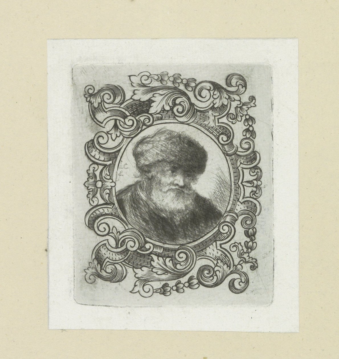 Oude man met bonthoed in ornamentrand The Compleat Work of Etchings de John Chalon / Oeuvre Complette des Eaux Fortes par Jean Chalon (título de la serie) de Jan Chalon