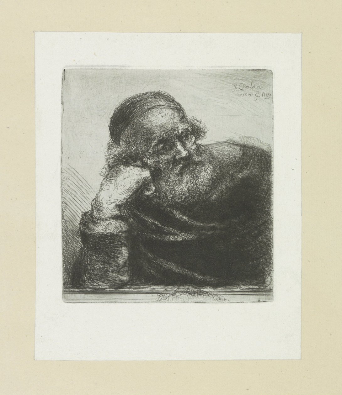 Anciano apoyado en su brazo derecho The Compleat Work of Etchings de John Chalon / Oeuvre Complette des Eaux Fortes de Jean Chalon (título de la serie) de Jan Chalon