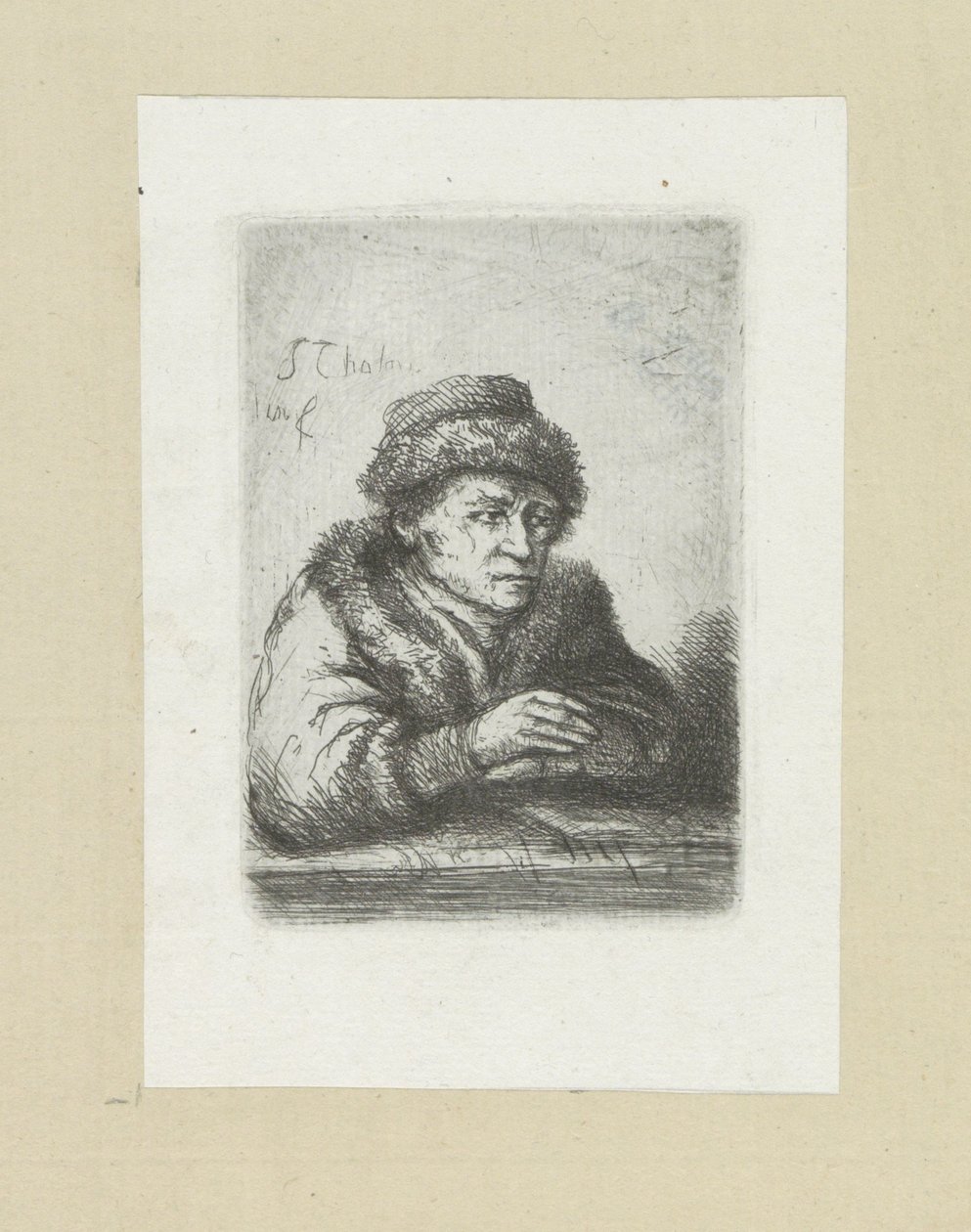 Volwassen man aan een tafel, en bontmantel The Compleat Work of Etchings de John Chalon / Oeuvre Complette des Eaux Fortes par Jean Chalon (título de la serie) de Jan Chalon