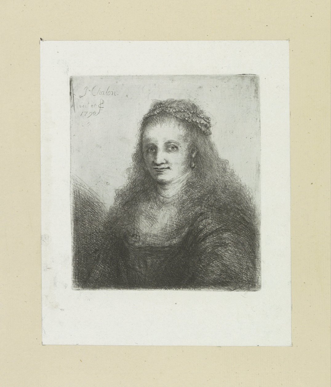 Mujer con un collar de perlas en el pelo The Compleat Work of Etchings de John Chalon / Oeuvre Complette des Eaux Fortes de Jean Chalon (título de la serie) de Jan Chalon