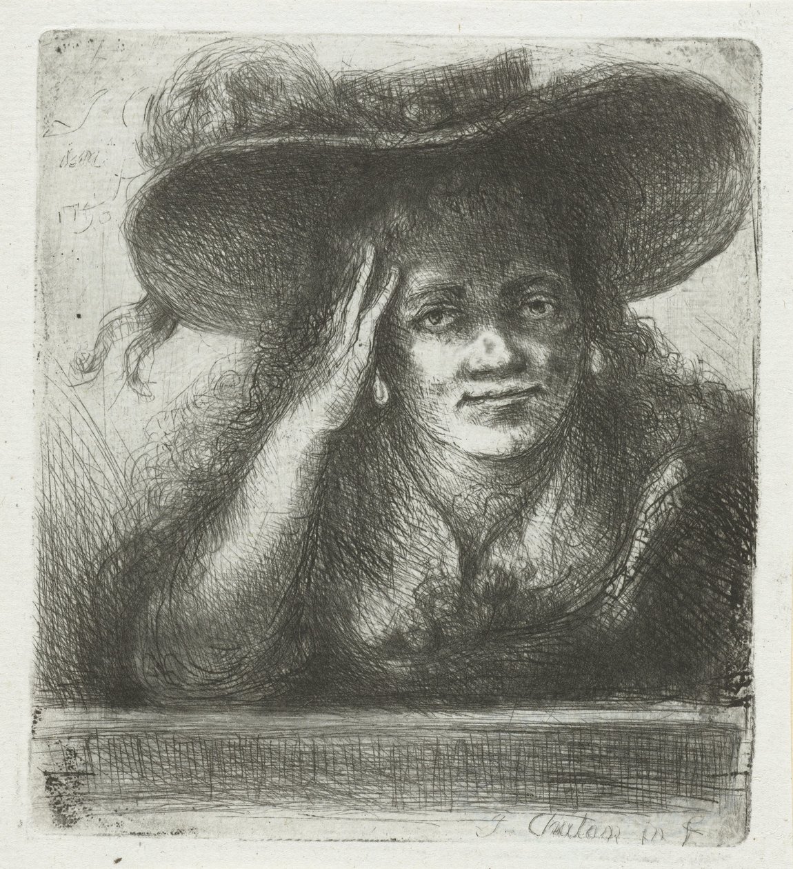 Mujer con gran sombrero redondo de Jan Chalon