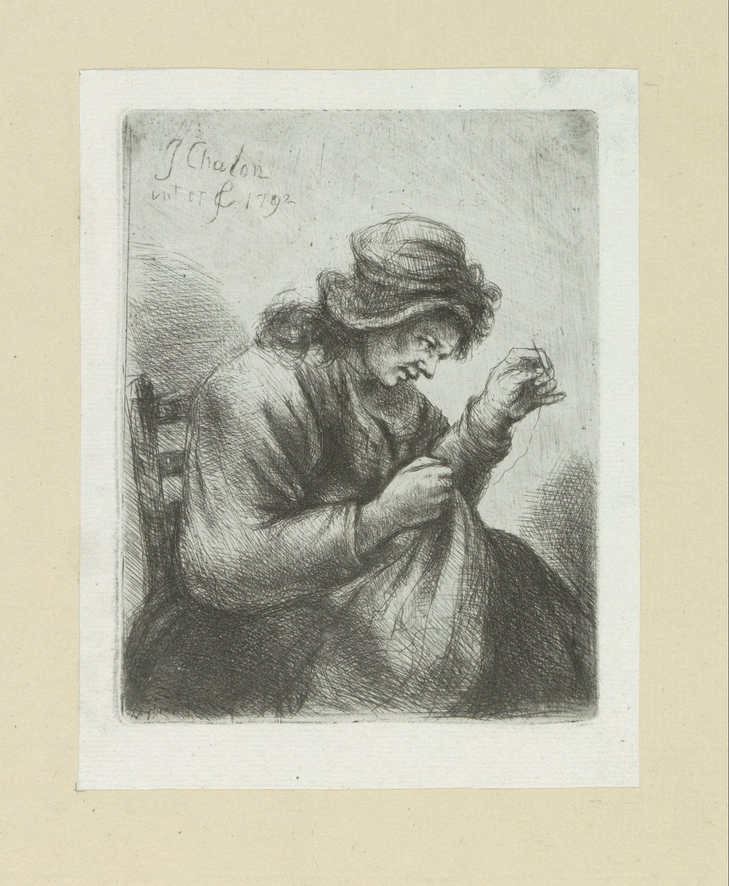Vrouw pone a naald en draad The Compleat Work of Etchings de John Chalon / Oeuvre Complette des Eaux Fortes par Jean Chalon (título de la serie) de Jan Chalon