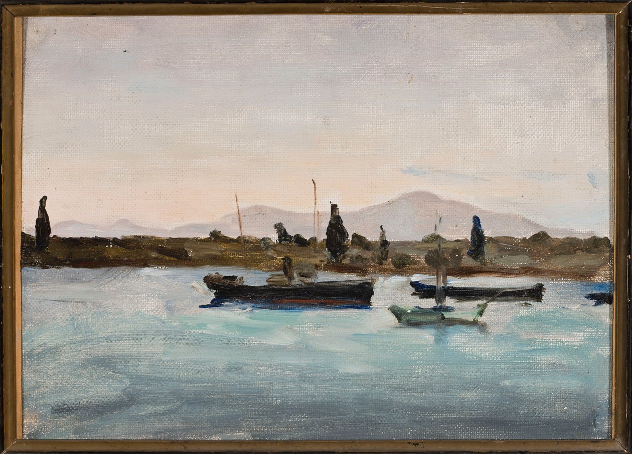 Barcas junto a la orilla, Marmora - Tuscula. De un viaje a Palestina de Jan Ciągliński