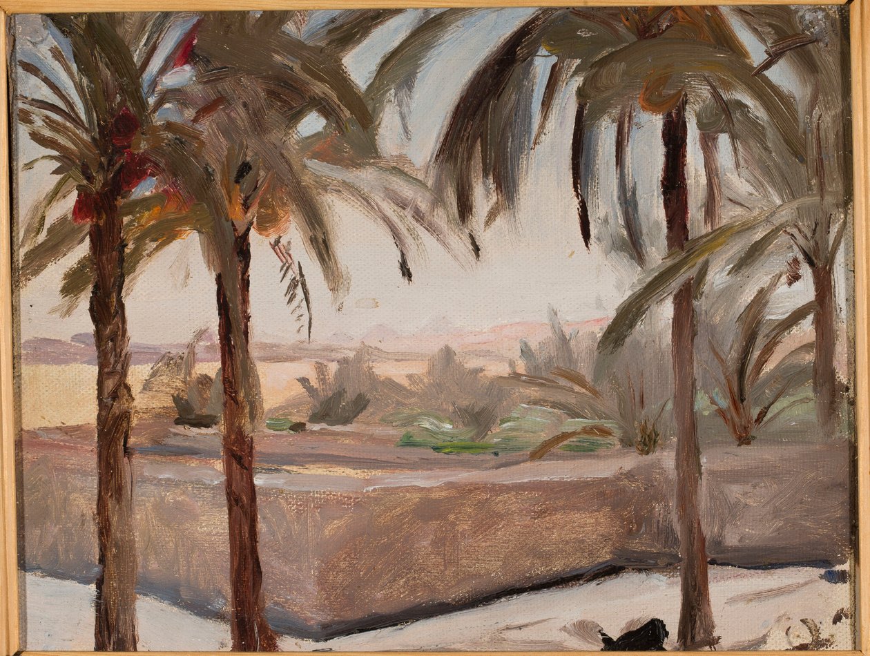 Palmeras con las pirámides de fondo. De un viaje a Egipto de Jan Ciągliński