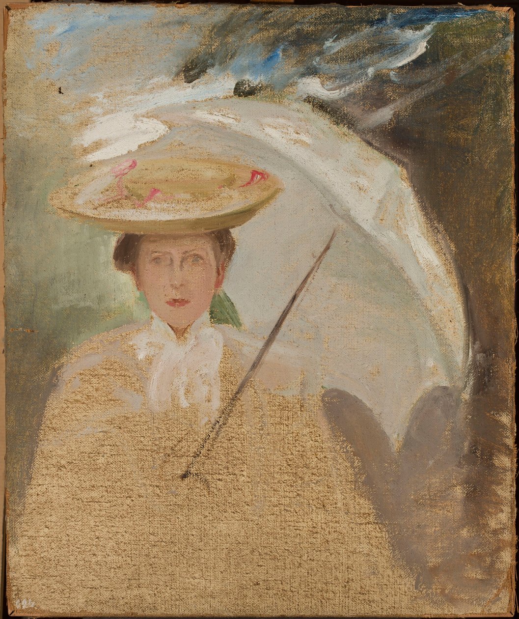 Retrato de dama con sombrilla, boceto de Jan Ciągliński