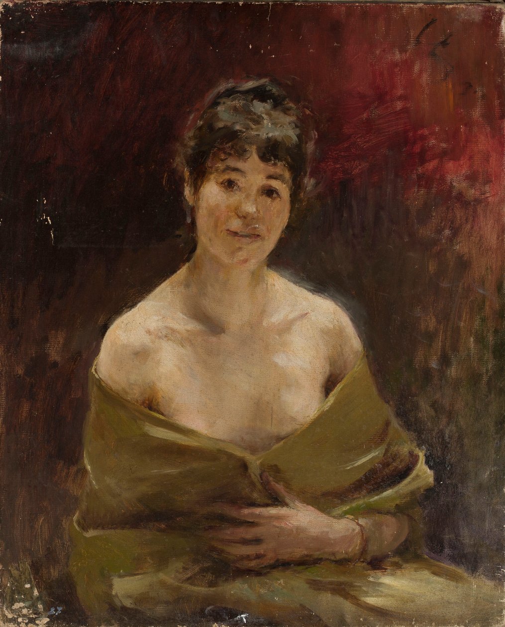 Estudio de una modelo con drapeado verde de Jan Ciągliński