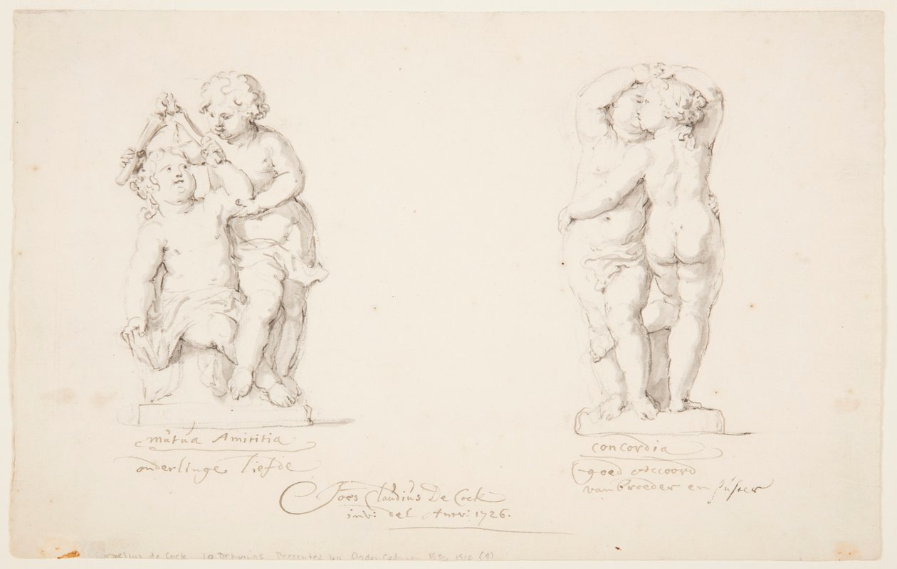 Dibujo, Proyectos para un grupo estatuario: "Amistad", "Acuerdo", 1726 de Jan Claudius de Cock