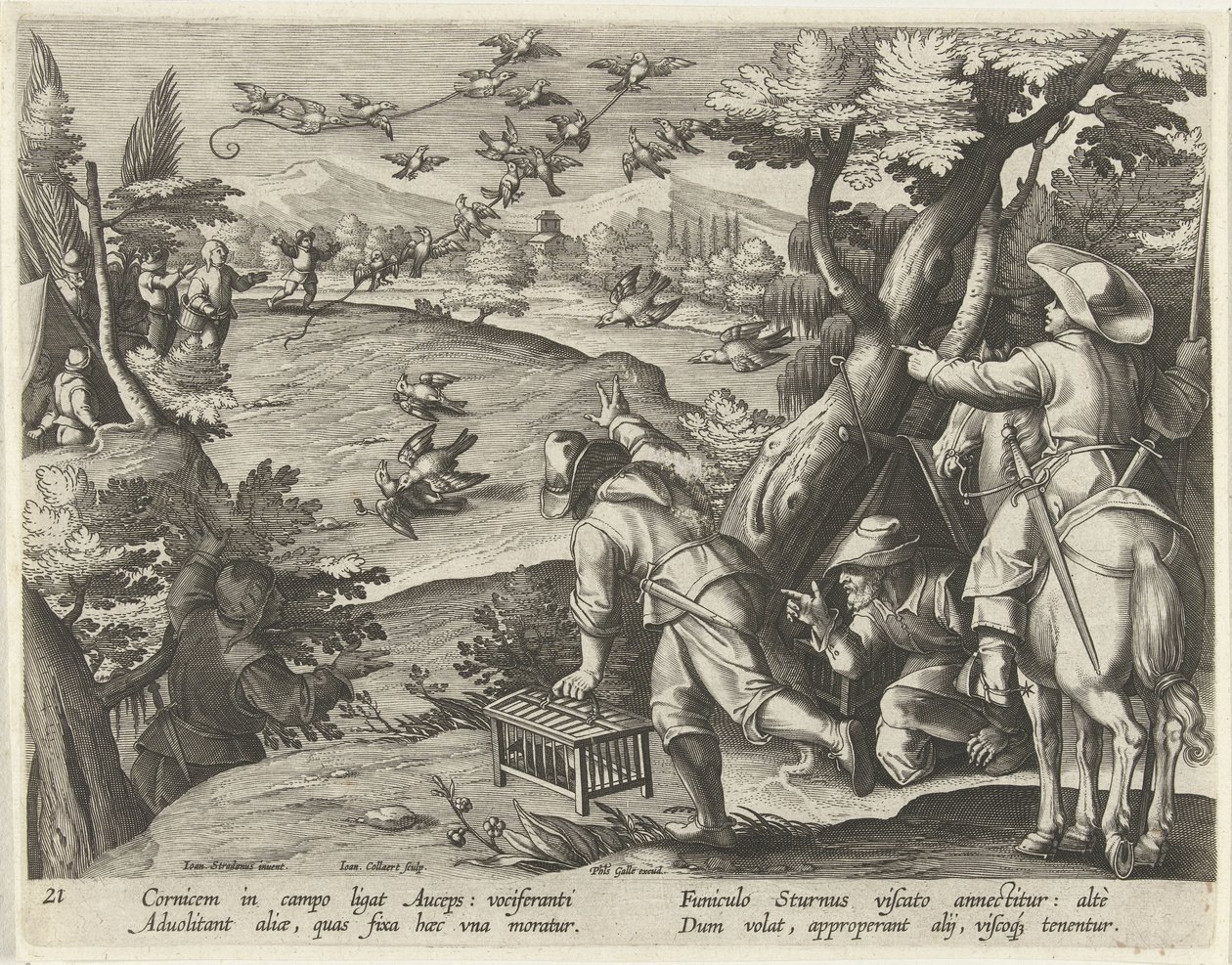 Jacht op kraaien en spreeuwen Jachttaferelen (título de la serie) La caza de animales salvajes, aves y peces en el Bestiario (título de la serie) de Jan Collaert (II)