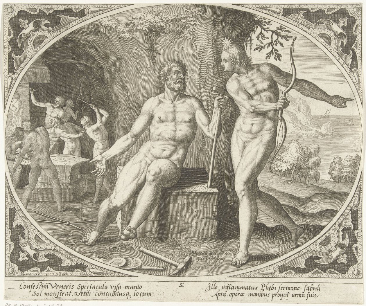Phoebus informa a Vulcano del adulterio Venus y Marte (título de la serie) de Jan Collaert (II)