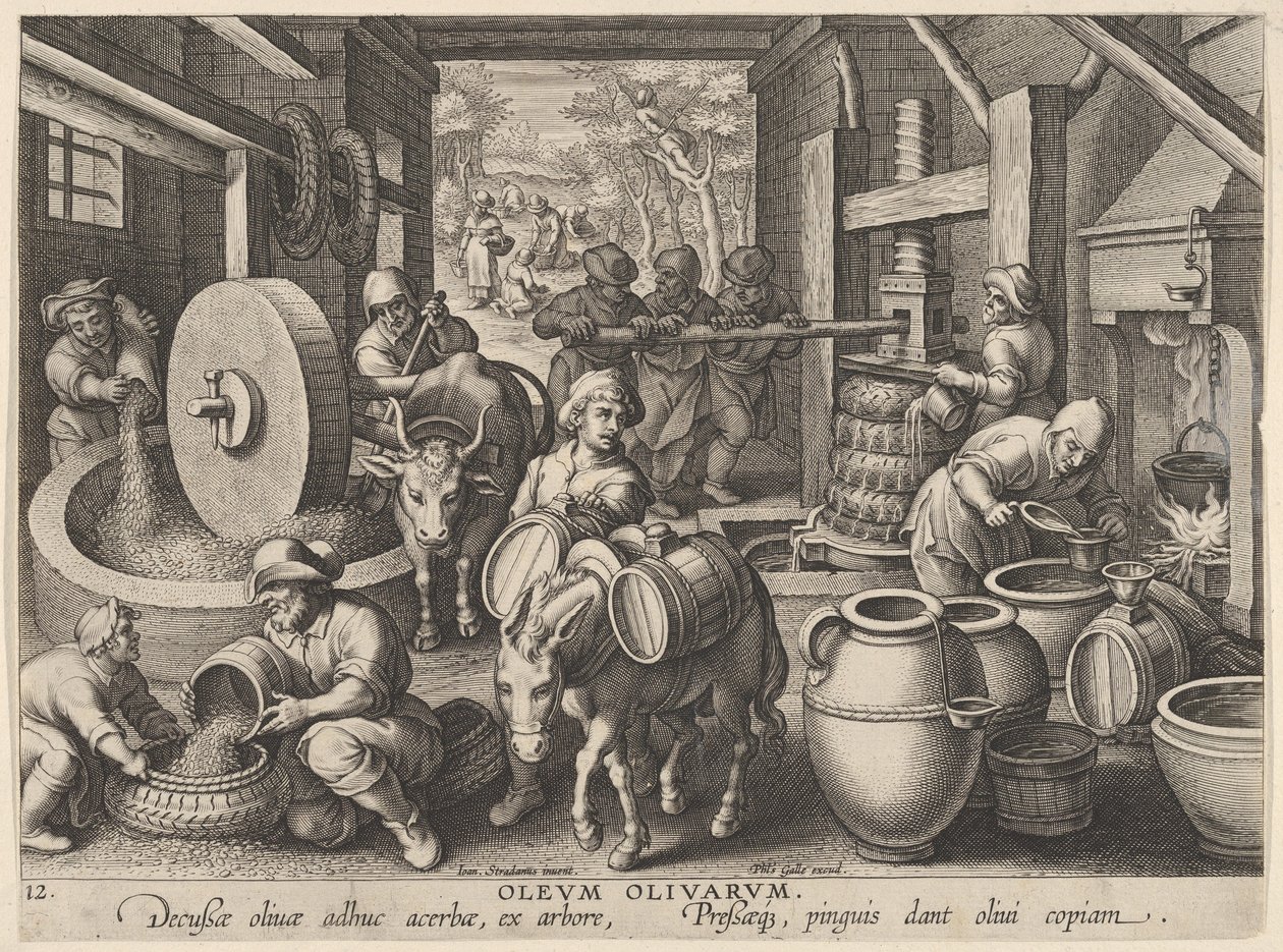 Nuevas invenciones de los tiempos modernos [Nova Reperta], La invención de la prensa de aceite de oliva, ca. 1600 de Jan Collaert I