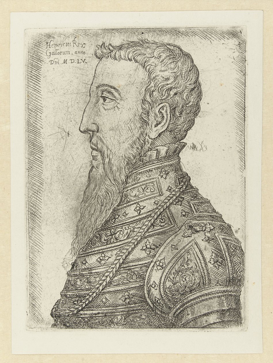 Portret de Hendrik II Enrique el rey de los galos (título sobre el objeto) de Jan Cornelisz Vermeyen