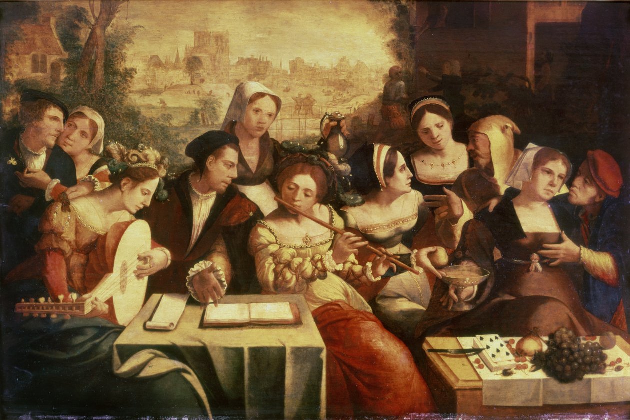 El hijo pródigo festejando con prostitutas de Jan Cornelisz Vermeyen