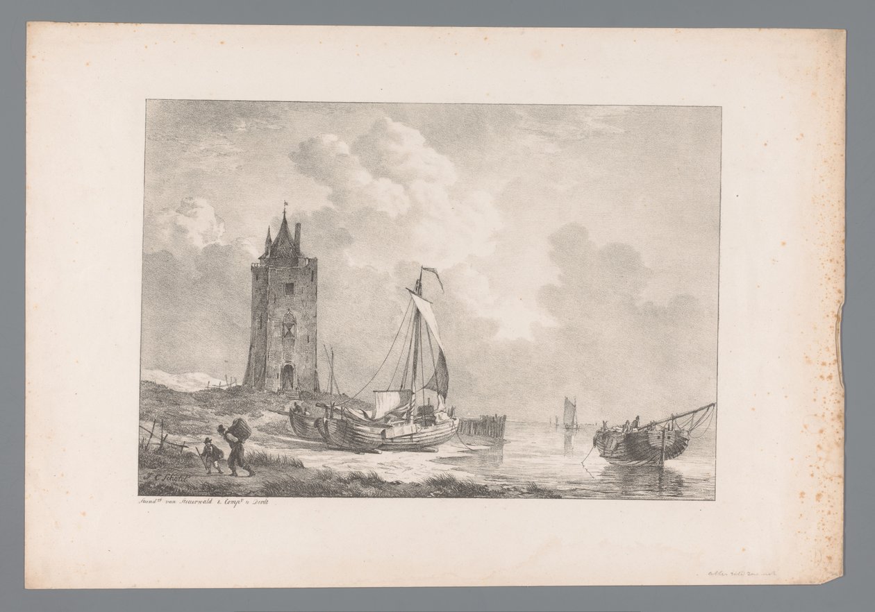Paisaje costero con torre Pinturas de maestros holandeses de la colección de Wijlen den Wel-Ed. nacido Sr. J. A. van Dam (título de la serie) de Jan Dam Steuerwald (possibly)