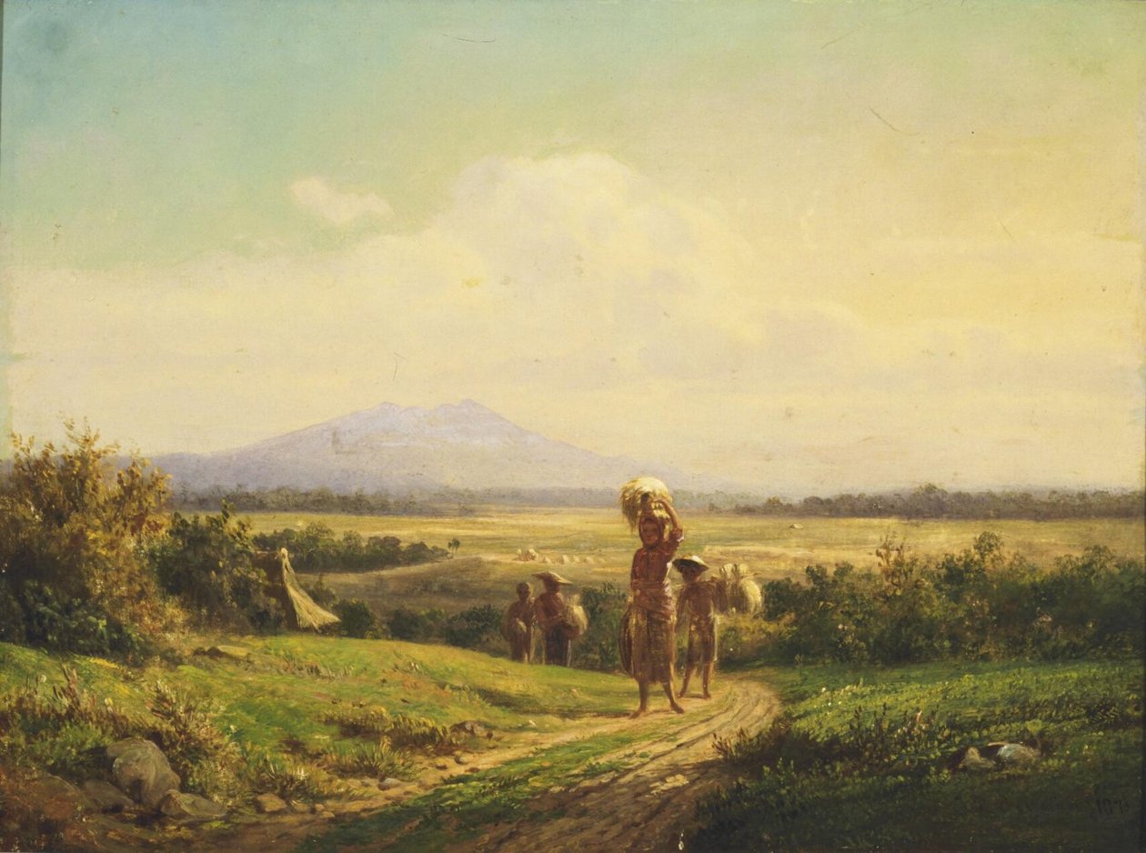 Holandés: Paisaje y javanés tras la cosecha de arroz Paisaje javanés tras la cosecha de arroz de Jan Daniel Beynon