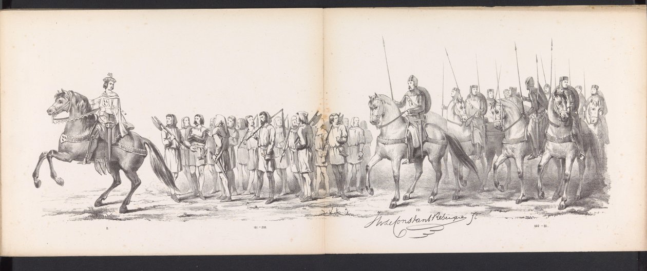 Mascarada de los estudiantes de Leiden, 1865 (lámina 15) Procesión de murgas celebrada por los miembros del cuerpo de estudiantes de Leiden el 6 de junio de 1865, en celebración del 290 aniversario de la Leidsche Hoogeschool, que representa: la entrada de  de Jan Daniël Cornelis Carel Willem baron de Constant Rebecque