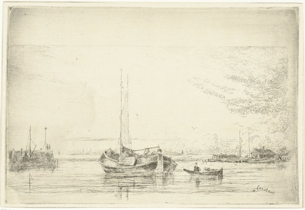 Vista al río con barcaza y bote de remos de Jan Daniël Cornelis Carel Willem baron de Constant Rebecque