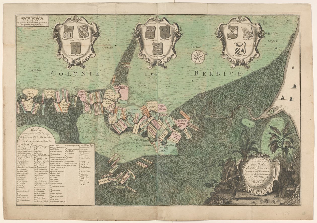 Mapa Preciso del Estado y Curso de Río de Berbice. Con el mismo Plantagien ubicado en la colonia Geoctroyeerde de Berbice. (título en el objeto) de Jan Daniël Knapp