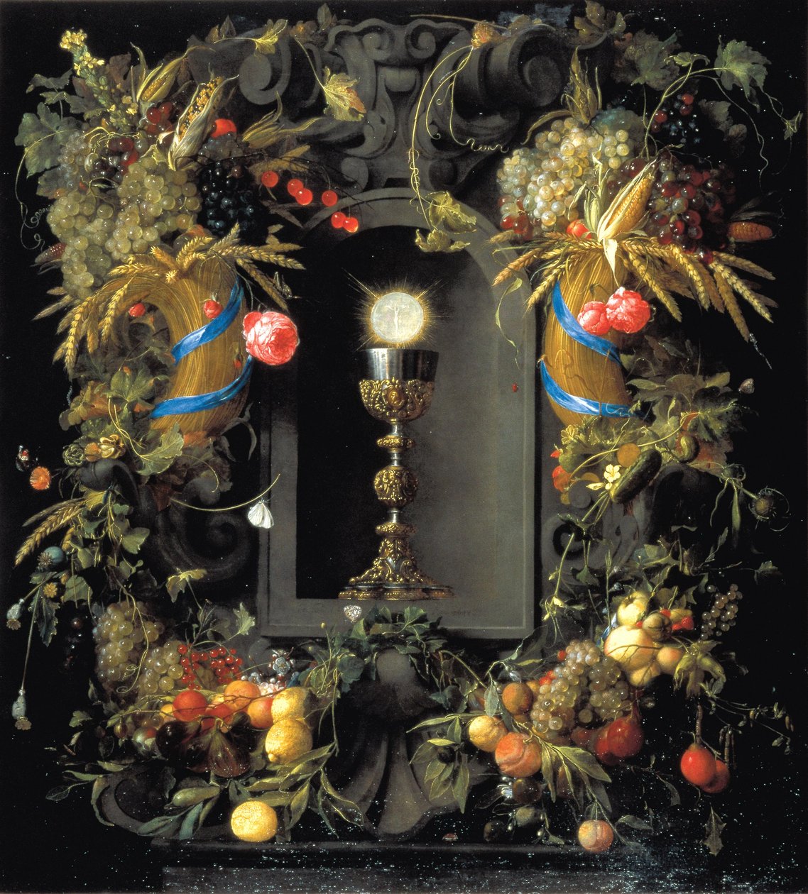 Copa de comunión rodeada de una guirnalda de frutas de Jan Davidsz. de Heem