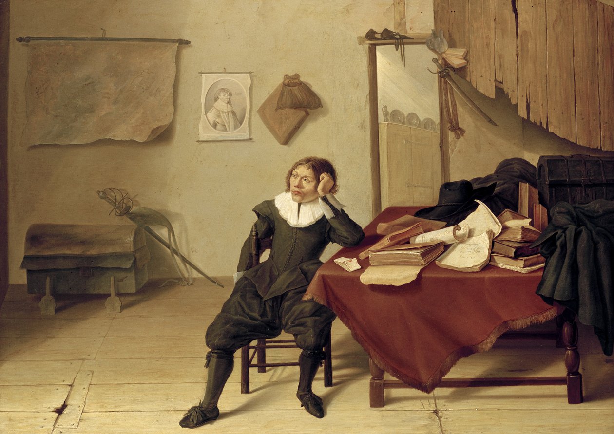 Interior de una habitación con un hombre sentado en una mesa, siglo XVII de Jan Davidsz de Heem