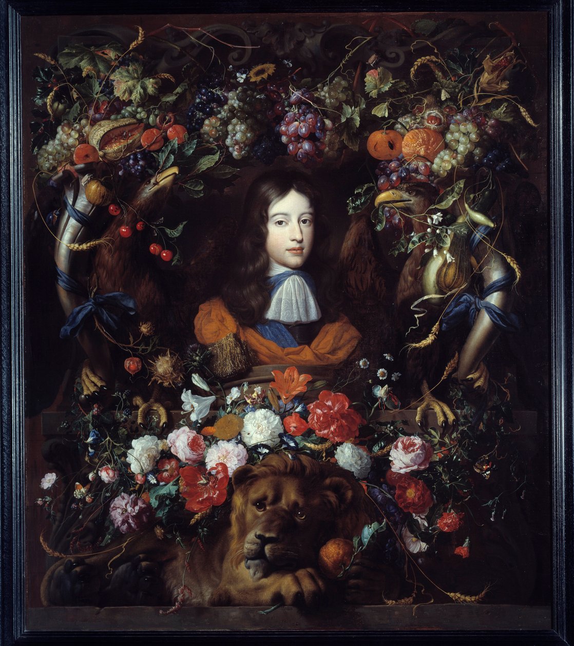 Retrato de Guillermo III de Orange (1650-1702) en un medallón de flores de Jan Davidsz de Heem