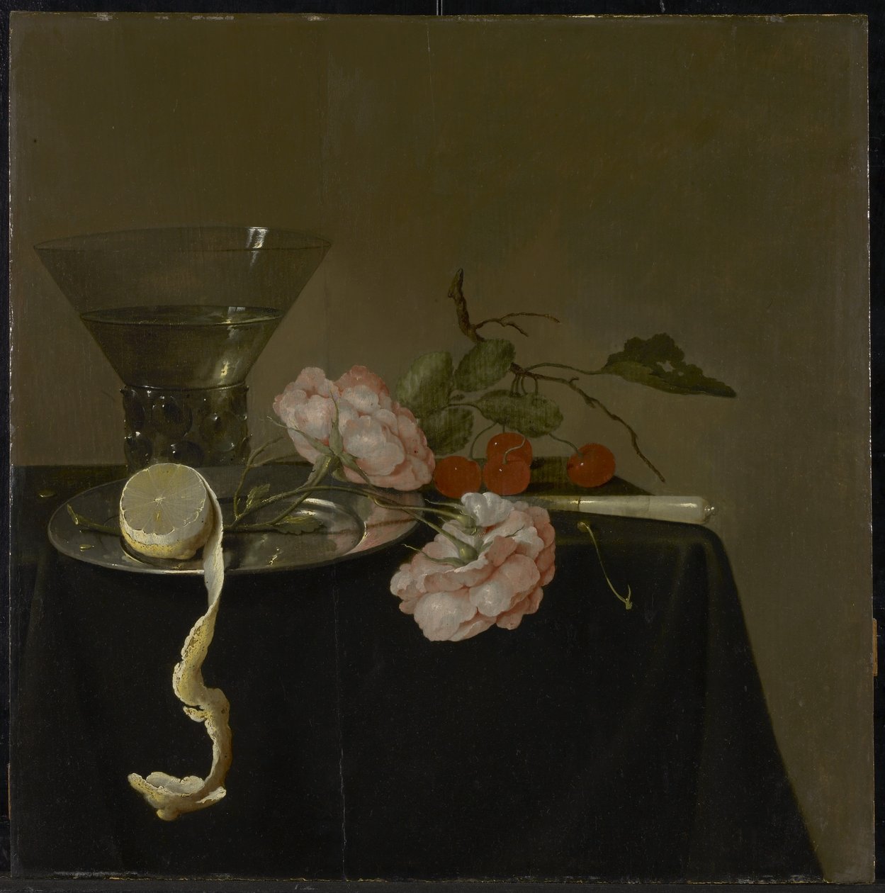 Bodegón con vaso de bebida, frutas y rosas, c.1632-34 de Jan Davidsz de Heem