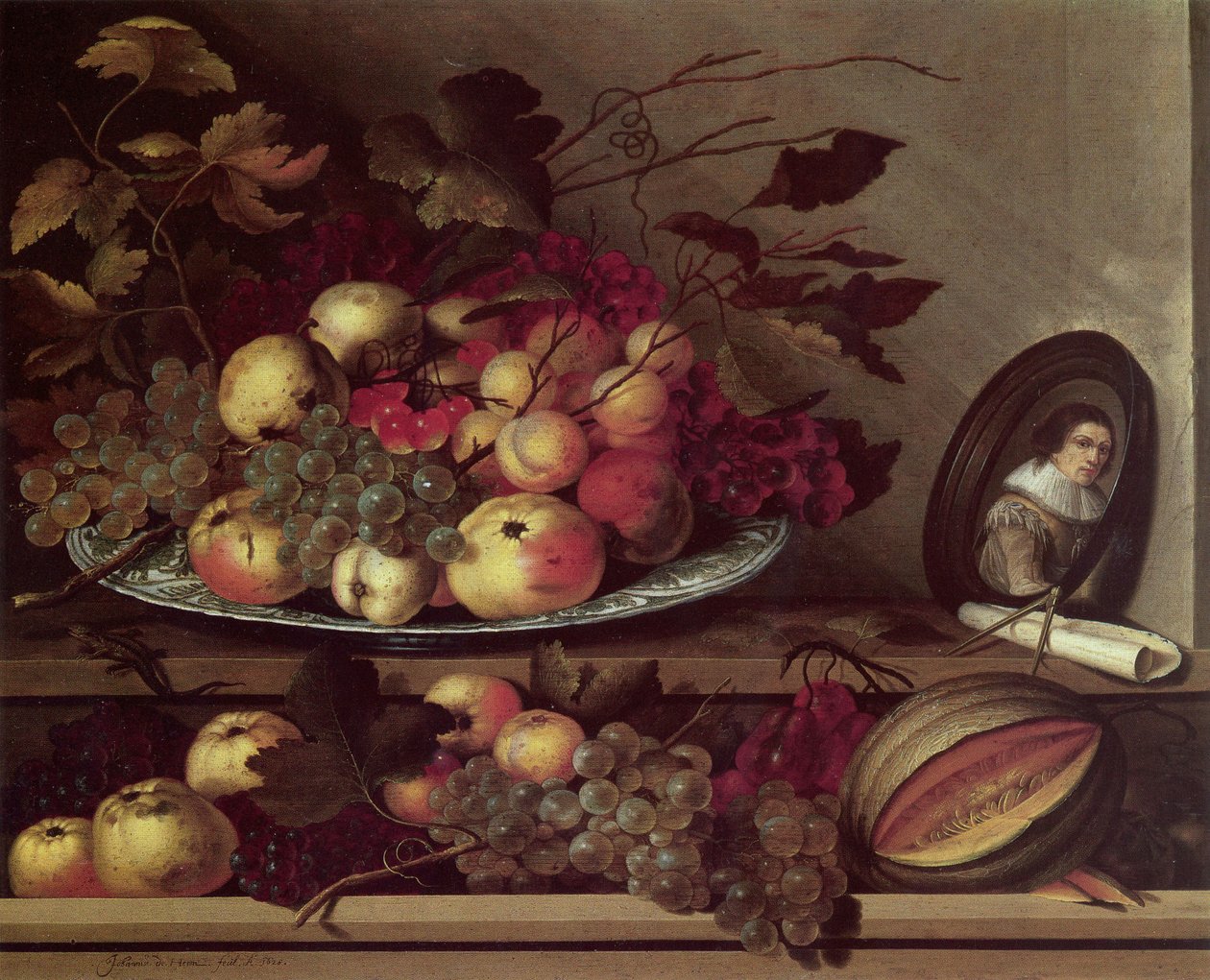 Bodegón con fruta y un autorretrato de Jan Davidsz. de Heem