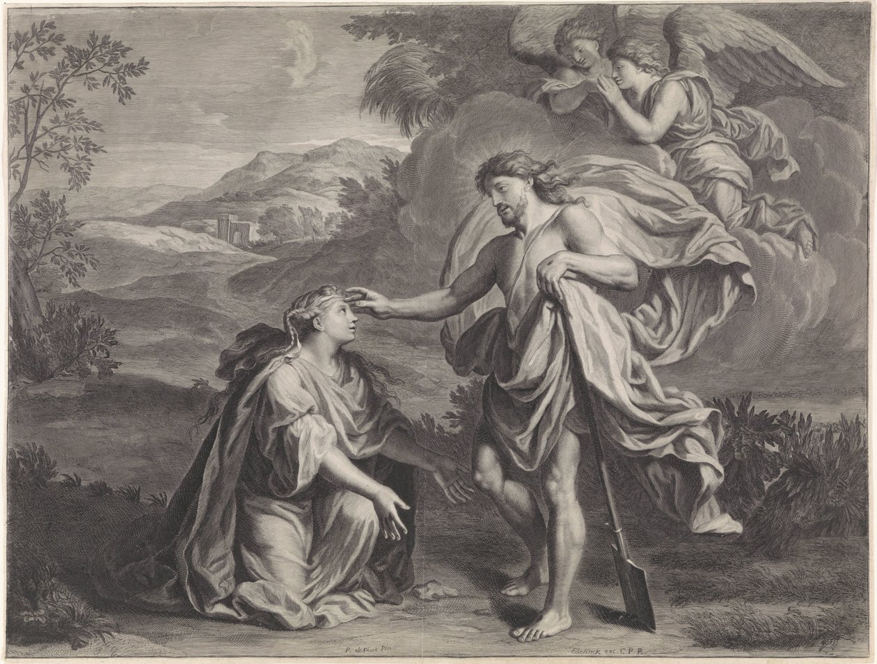 Cristo se aparece como jardinero a María Magdalena (Noli me tangere) de Jan Edelinck (possibly)