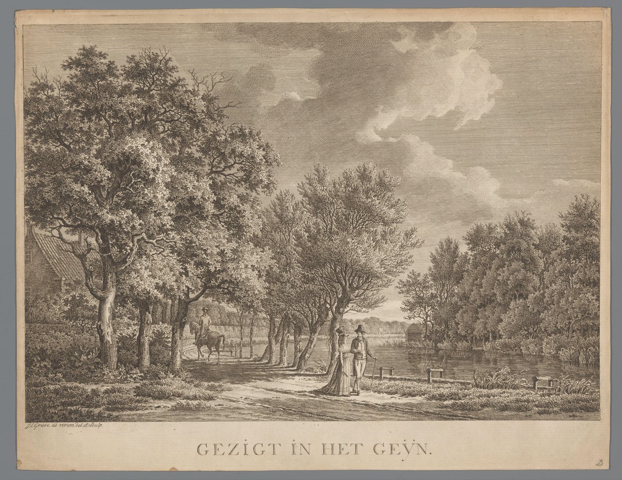 Paisaje con una pareja caminando por la orilla del río Gein
Vista del Gein (título en el objeto) de Jan Evert Grave