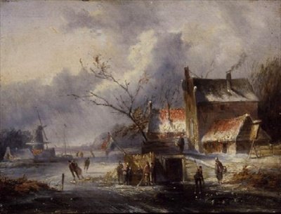 Un paisaje invernal con patinadores de Jan Evert Morel