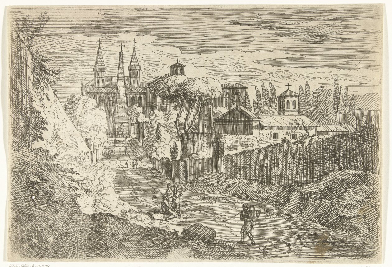 Paisaje de estilo italiano con viajeros en las murallas de la ciudad de Jan Frans van Bloemen