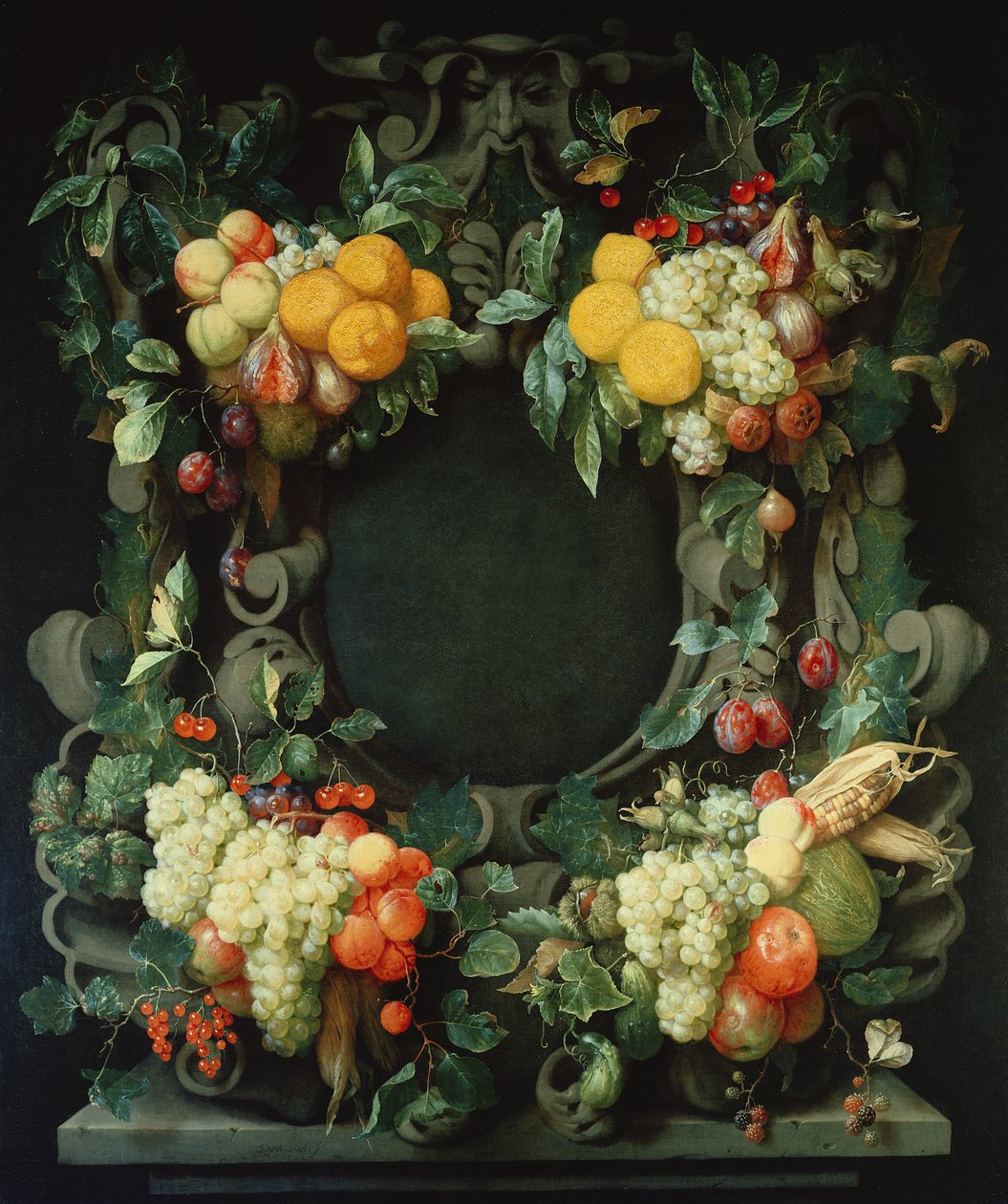 Guirnalda de frutas alrededor de un nicho vacío de Jan Frans van Son
