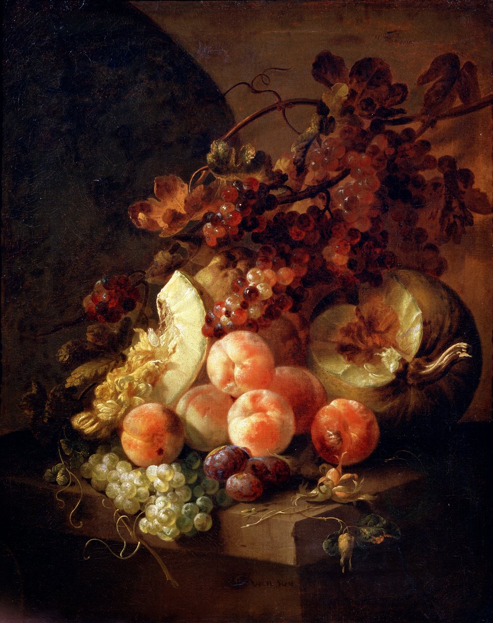 Naturaleza muerta con duraznos, finales del siglo XVII o principios del siglo XVIII de Jan Frans van Son