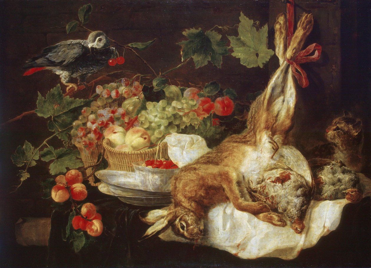 Liebre, fruta y loro de Jan Fyt