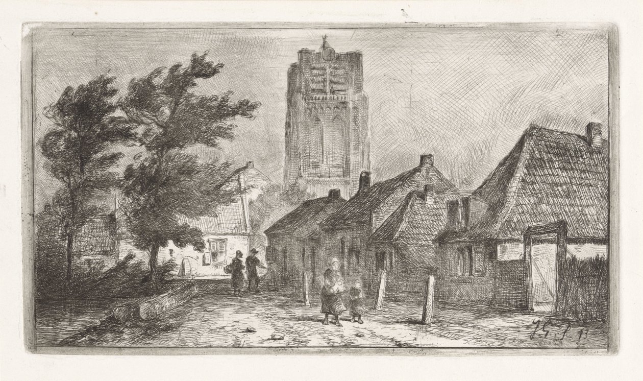 Vista del pueblo con la torre de la iglesia de Jan Gerard Smits