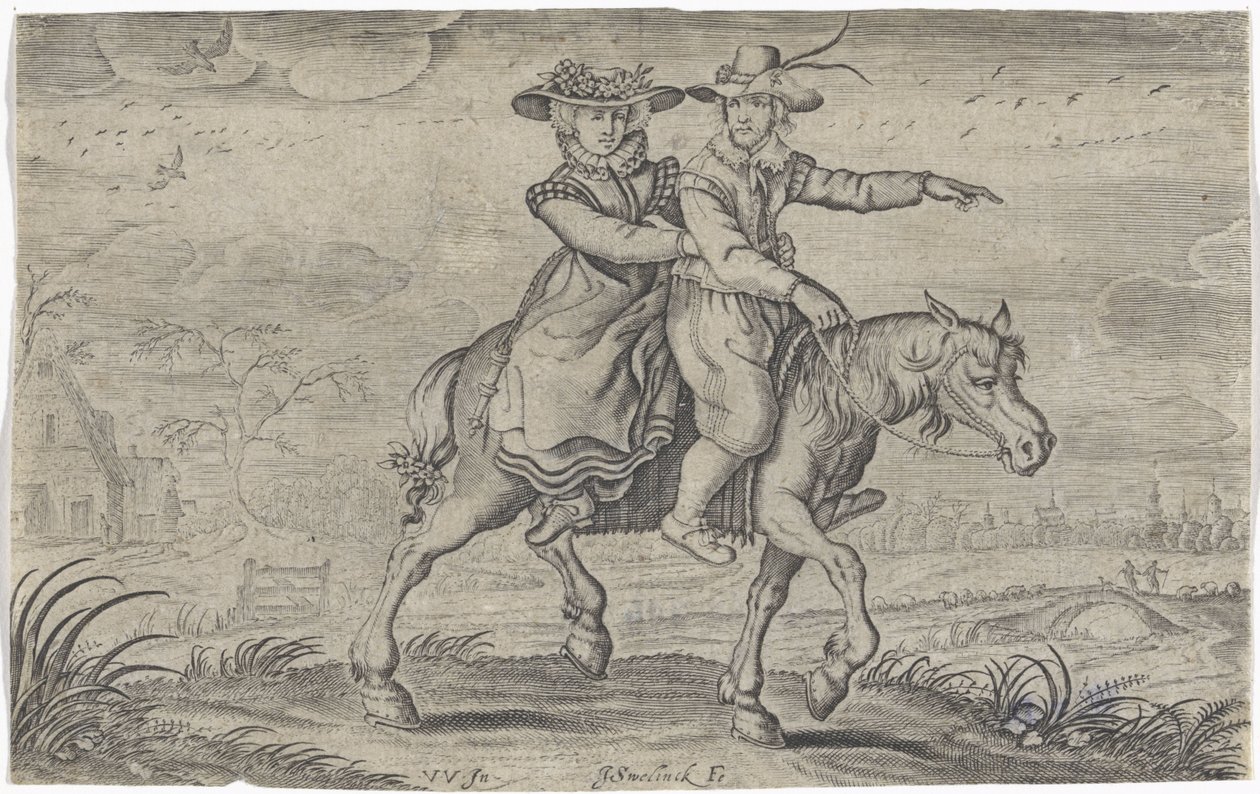 Hombre y mujer a caballo de Jan Gerritsz Swelinck