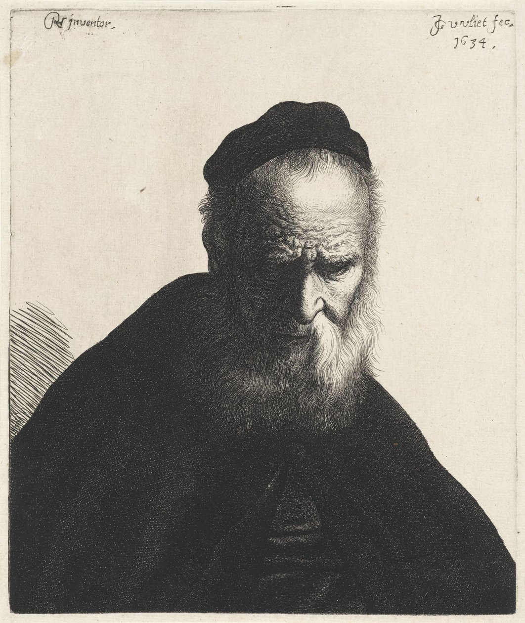 Busto de anciano con barba y sombrero Tronies después de Rembrandt (título de la serie) de Jan Gillisz. van Vliet